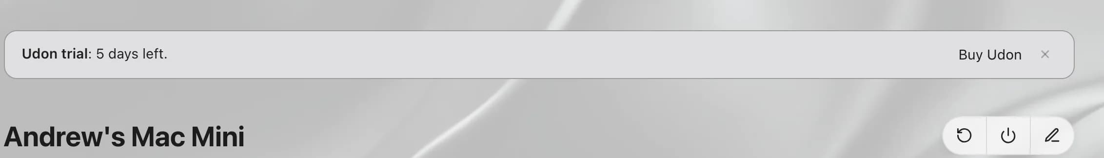 Days remaining above the dashboard, with Buy Udon and a close button