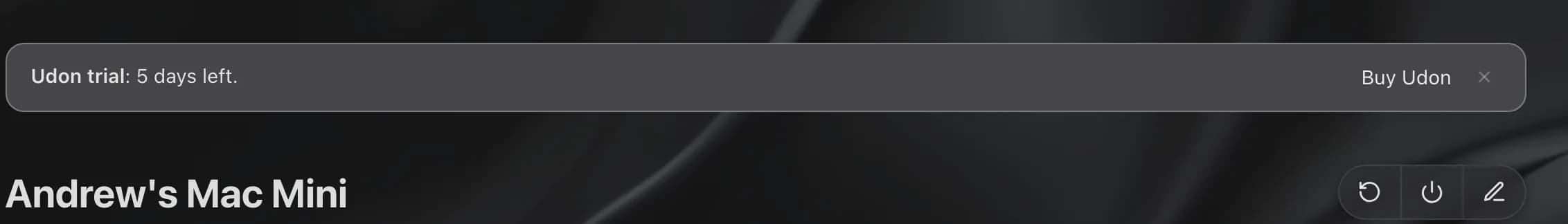 Days remaining above the dashboard, with Buy Udon and a close button