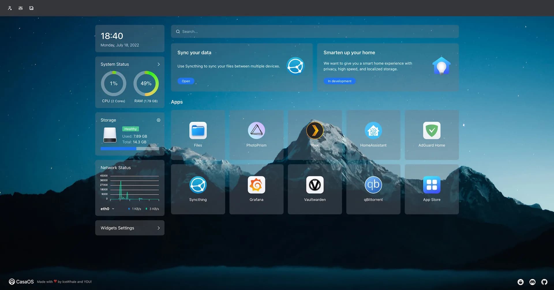 The CasaOS dashboard