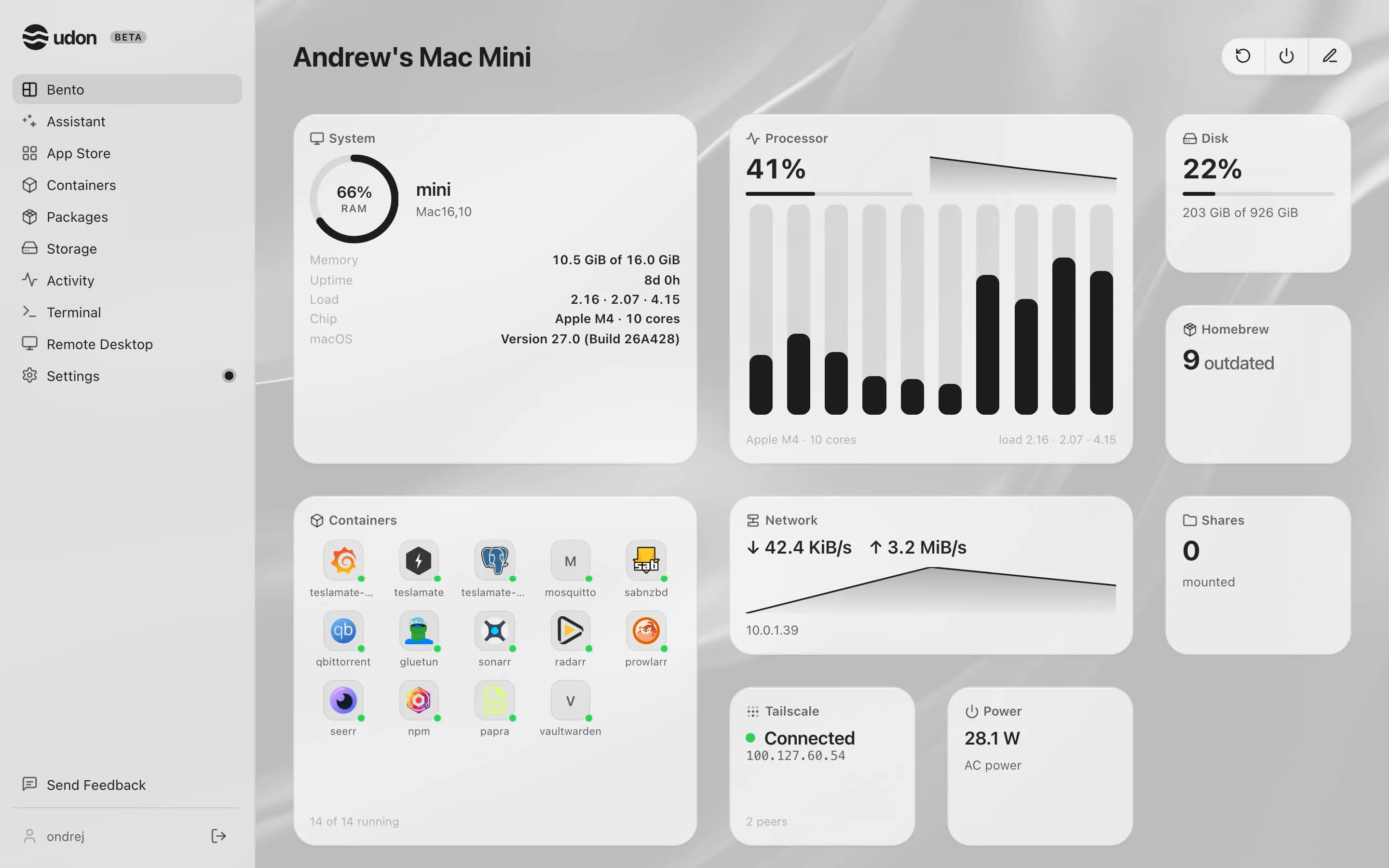 The Udon dashboard