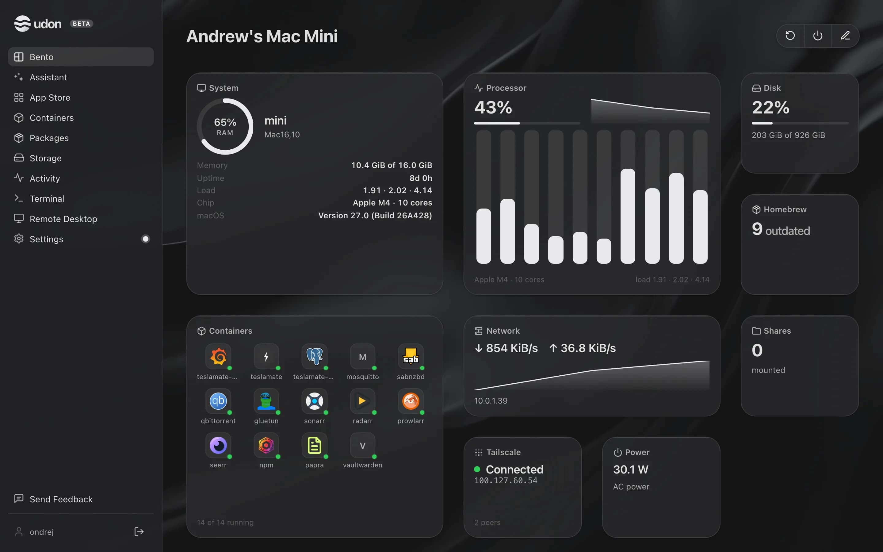 The Udon dashboard