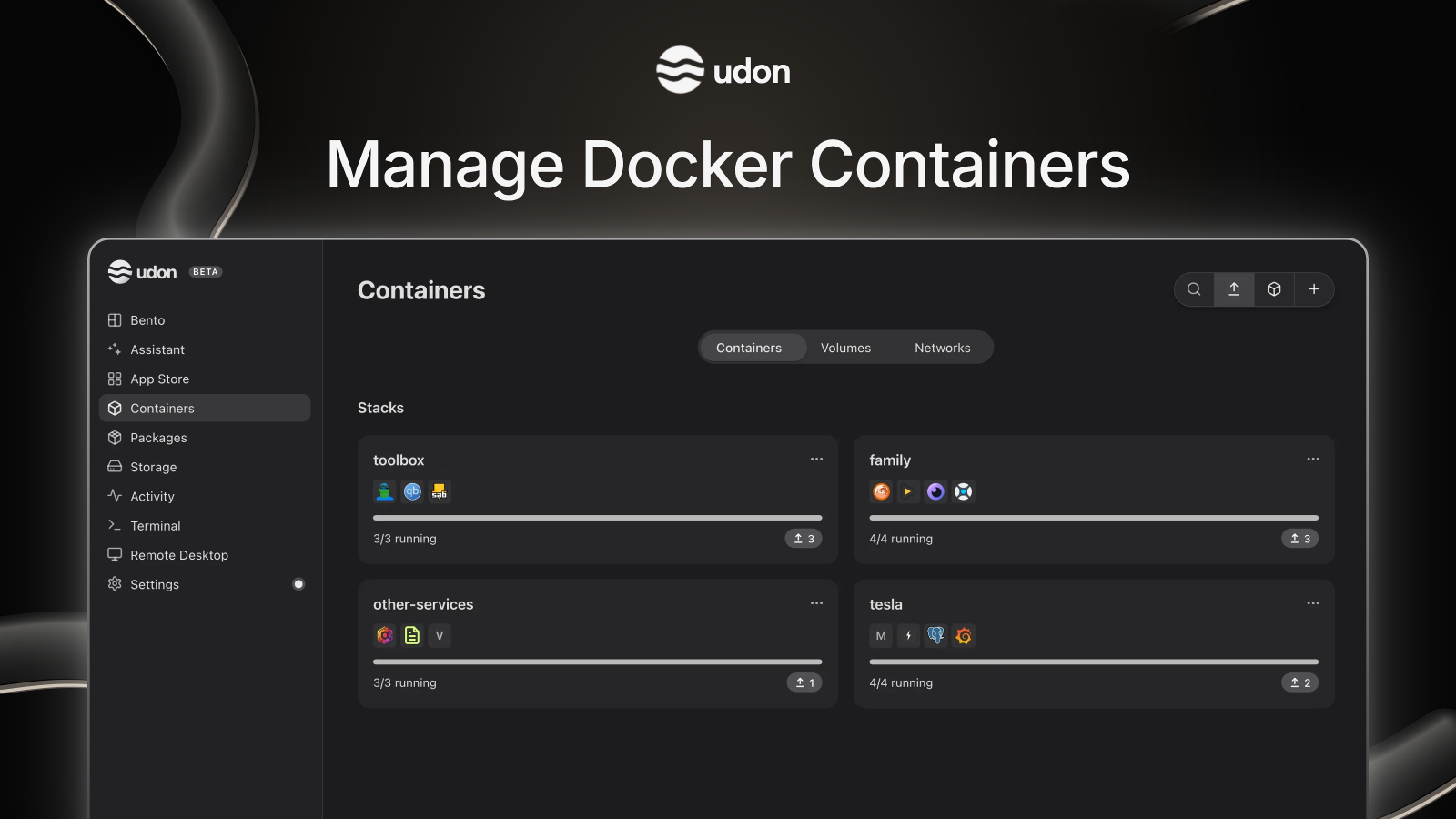 Manage Docker Containers, dark preview