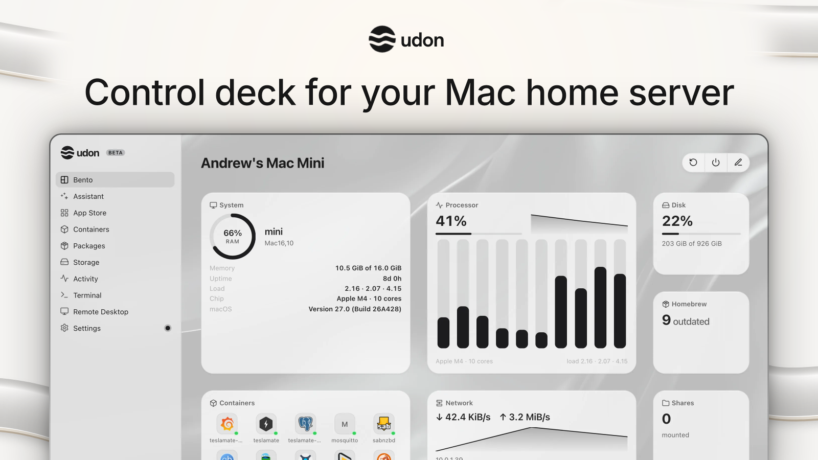 Control deck for your Mac home server, light preview